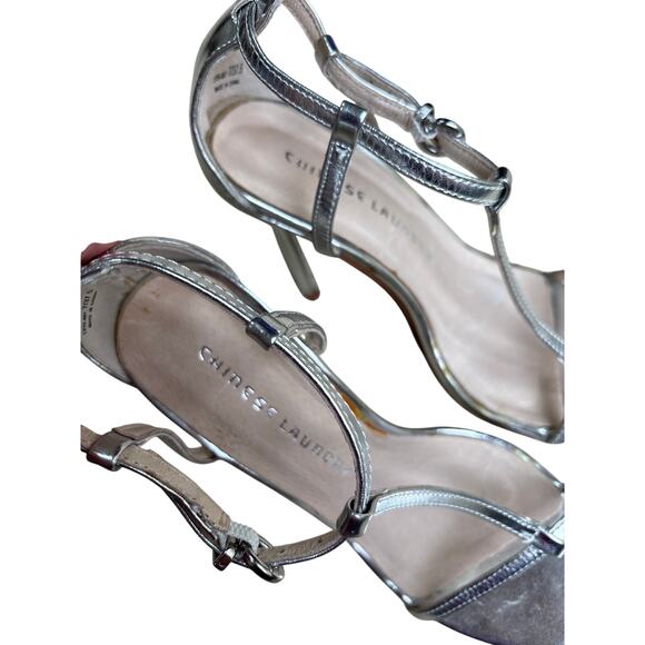 Chinese Laundry strappy silver metallic high heel sandals dressy US 7M stilettos - Picture 6 of 9